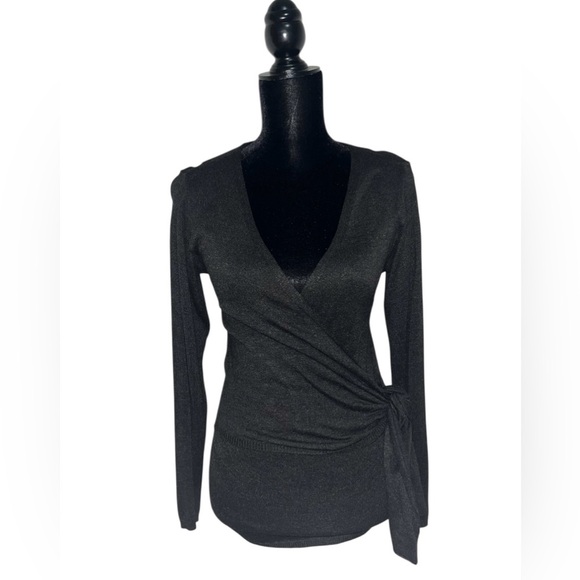 Dress Forum Charcoal Fitted Wrap Side Tie V Neck Sweater Size S - Picture 6 of 9
